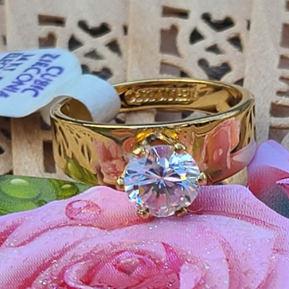 Cubic Zirconia 14kt Gold Electroplate stamped ladies Bridal Ring